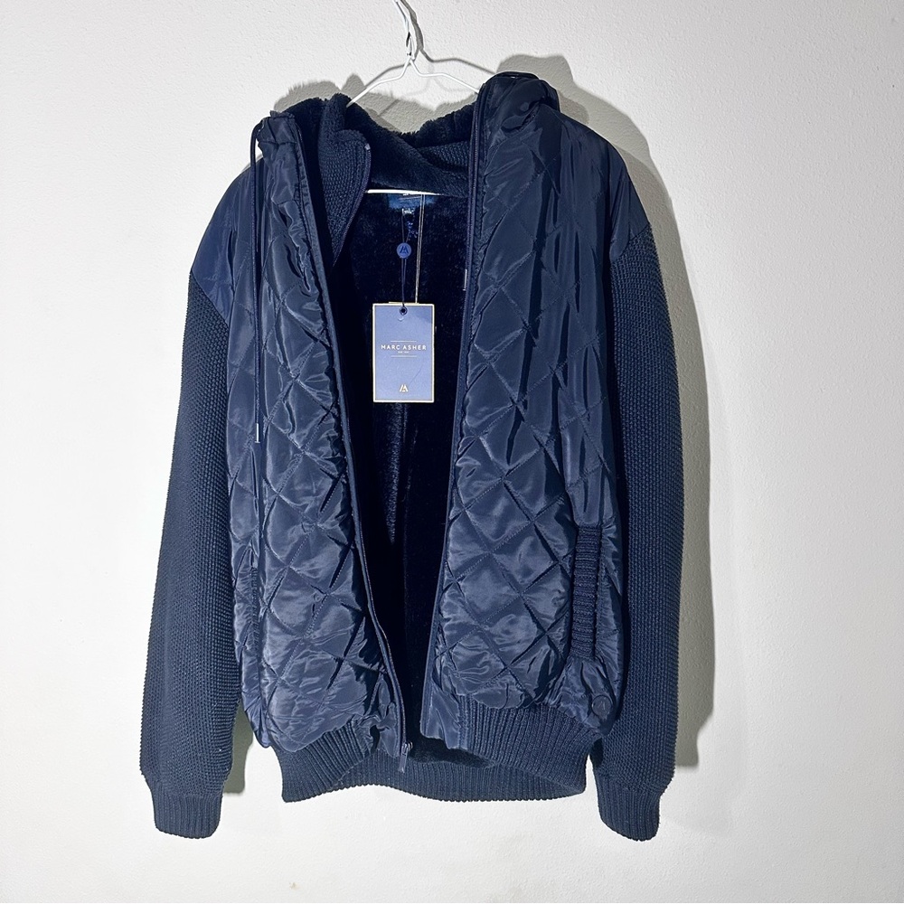 Mens Large Marc Asher Navy Blue Winter Fur Jacket Brand-New Smoke Free Home